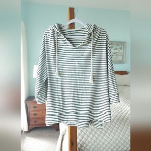 Coolibar Beach Hoodie | 2X | UPF 50+ | 3/4 sleeve | black & white | striped